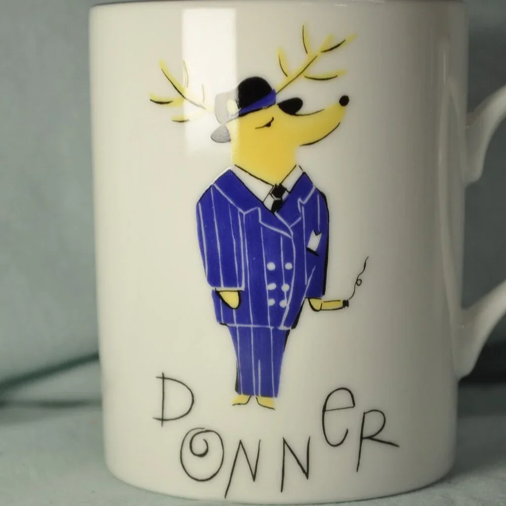 *BOGO mugs* 14 oz mug Donner reindeer Pottery Barn (w1289)